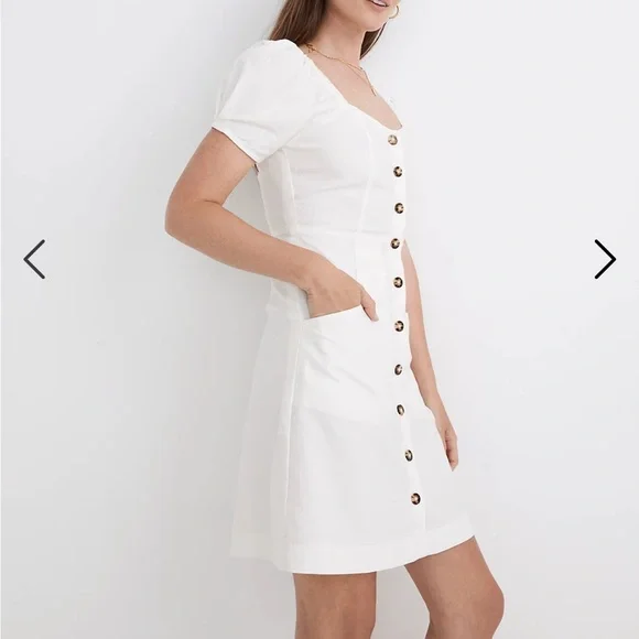 Sold! ❤️Madewell Linen-Cotton Puff-Sleeve Mini Dress - Picture 2 of 15
